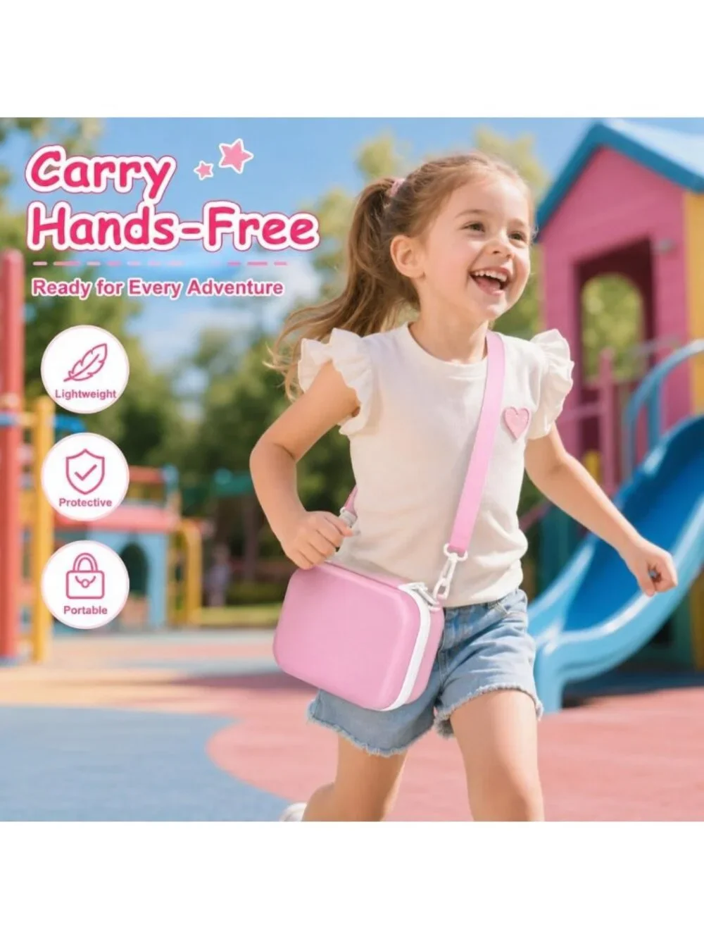 Kids Instant Print Camera Case - 3 Paper Rolls, Mesh Pocket, Shoulder Strap
